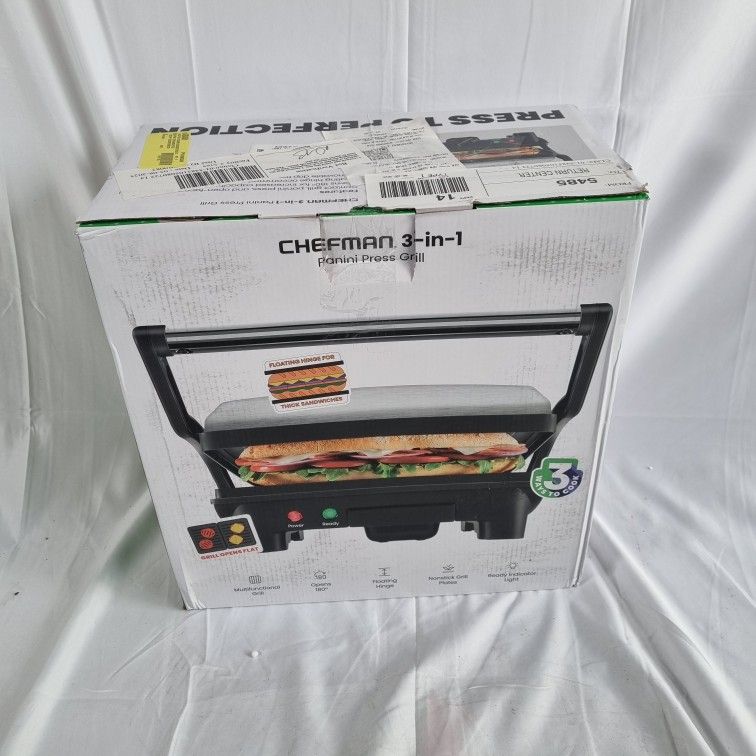 Chefman 3-in-1 Panini Press Grill – Open Box