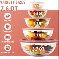 Glass Mixing Bowls with Lids Sets, 5 Packs(new)