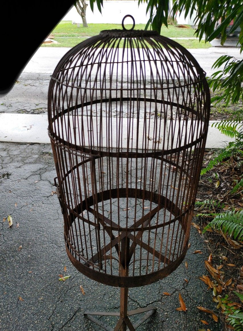 Antique Vintage Iron Steel Metal Birdcage Yard Art Bird Cage Victorian Shabby Chic halloween spooky 005