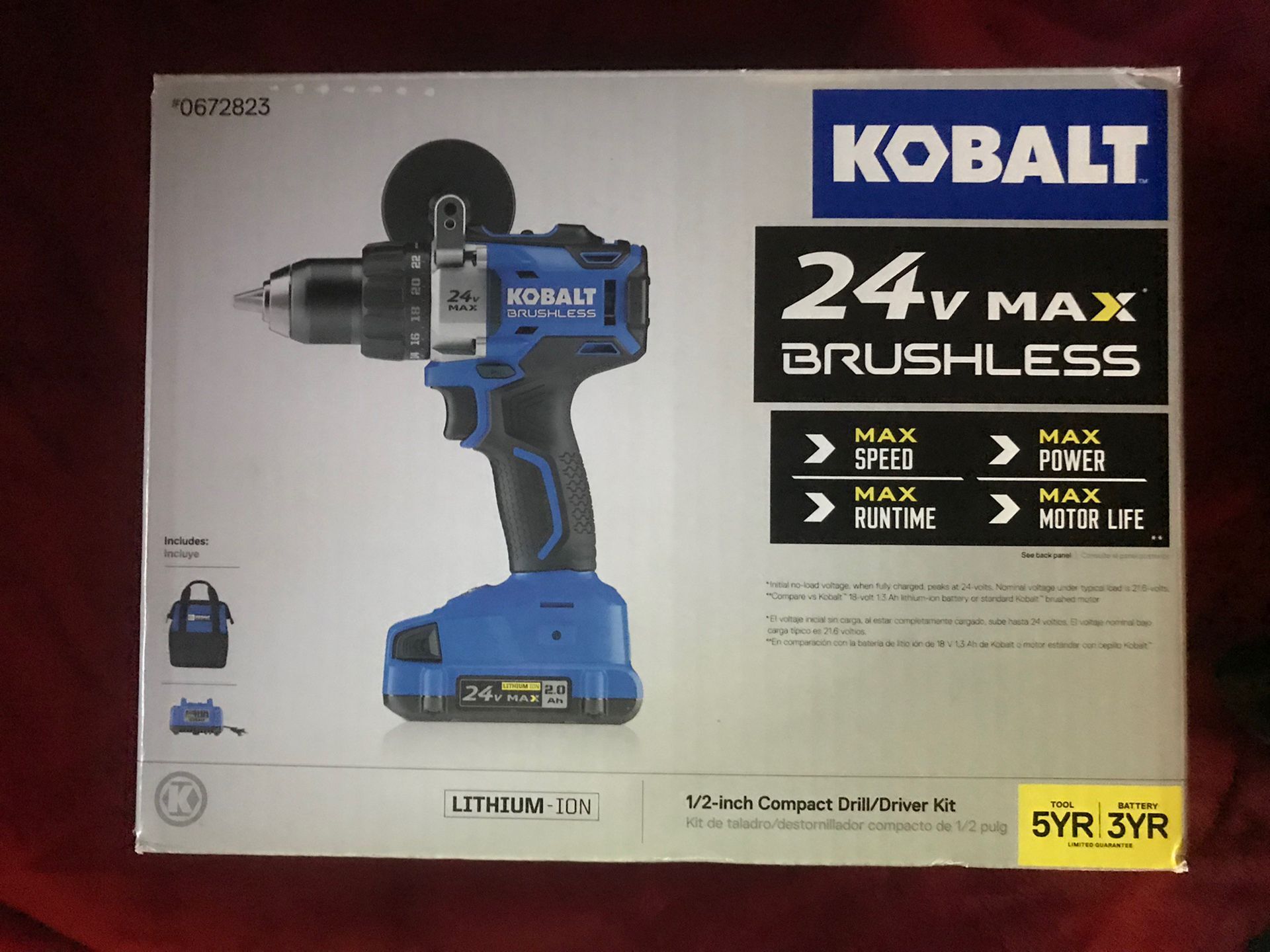 NEW NEVER USED KOBALT 24V MAX BRUSHLESS DRILL DRIVER SET RETAILS FOR 179.00 PLUS TAX 125.00 BUYS IT.