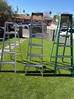 Step Ladders aluminum and fiberglass– DeWalt. $60 Keller $,60 Aluminum $50