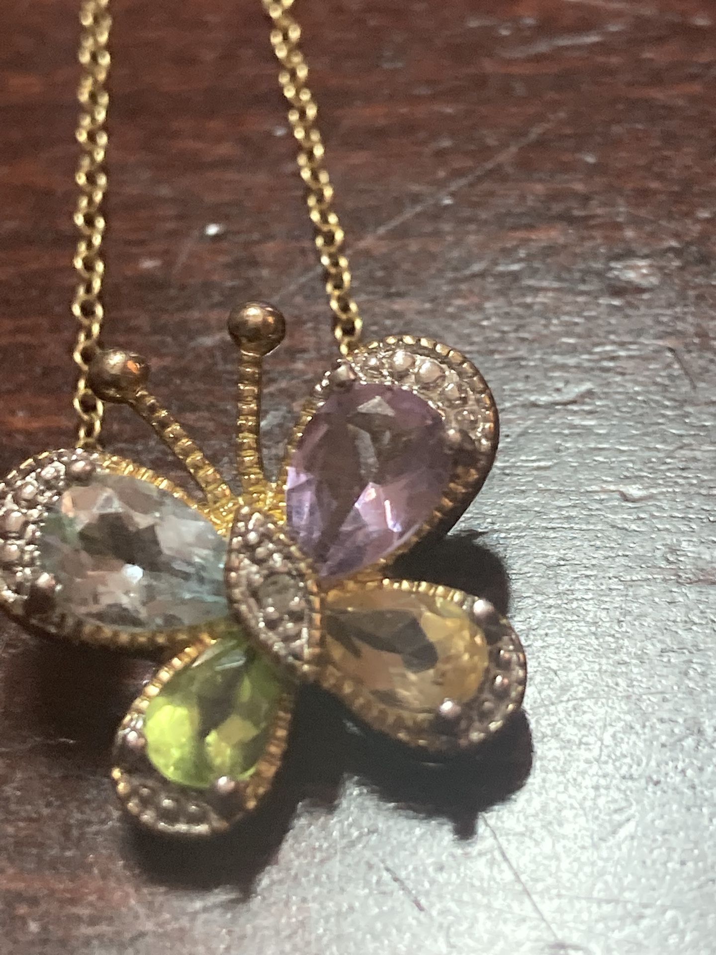 Sterling Silver Butterfly Pendant Necklace With Natural Gemstones