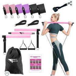 Multifunction Pilates Bar Kit Resistance Bands Working Out, Pilates Home Workout