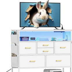 Brand New TV Stand/Dresser Combo – LED Lights & Charging Station