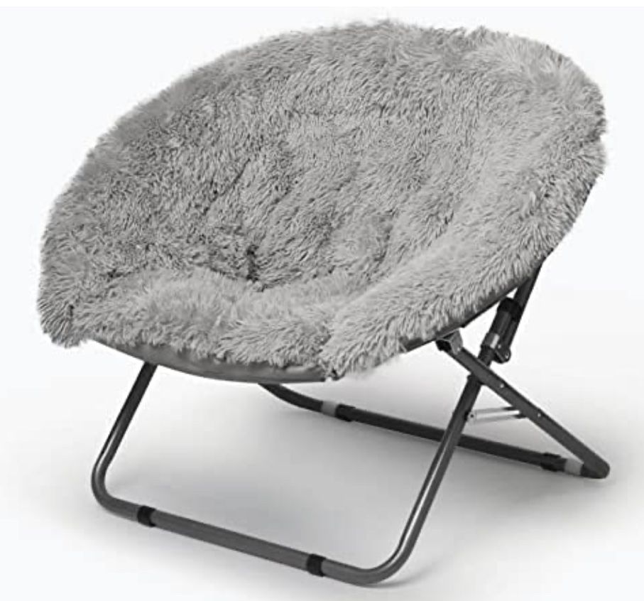Urban Shop Oversized Mongolian Faux Fur Saucer Chair, Silver