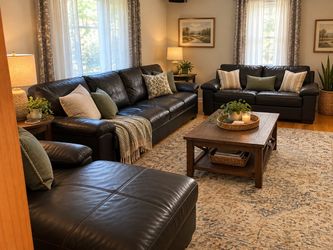 Leather living room set in brown