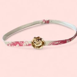 Karl Lagerfeld Pink and white floral belt with gold flower buckle size 8
