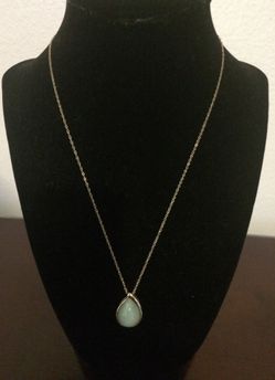 Pear Shape Jade Pendant on 18” Chain 14K Gold