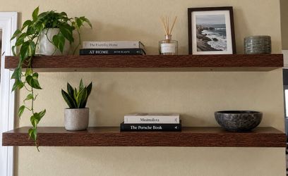 Dark Wood Floating Wall Shelves Set of 2