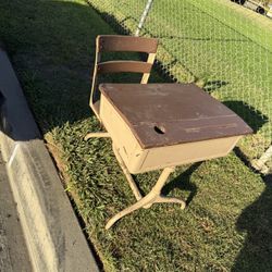  Vintage School Desk.  Metal And Wood Top.   1960s