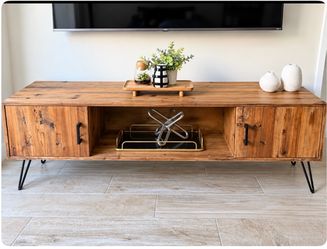 Rustic Wood TV Stand and Coffee Table with Hairpin Legs