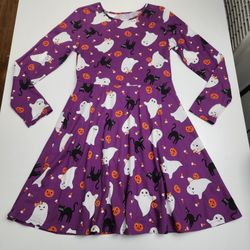 Girls Friendly Ghosts Pumpkins Purple Halloween Dress Size Large L 10/12
