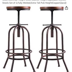 Bokkolik 26 inch-32 inch Vintage Industrial Bar Stool-Metal Wood Swivel Bar Stool-Retro Bar Height Stool-Counter Height Adjustable Kitchen Stools-Set 