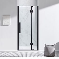 OVE Decors Niko Matte Black 34-in to 36-in W x 73.9-in H Frameless Hinged Soft Close Shower Door 
