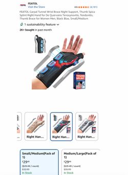 FEATOL Carpal Tunnel Wrist Brace Night Support, Thumb Spica Splint Right Hand for De Quervains Tenosynovitis, Tendonitis, Thumb Brace for Women Men, B