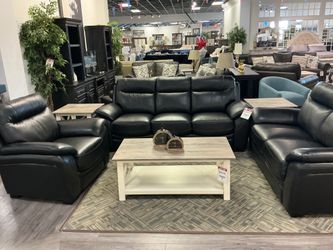 Black Top Grain Leather 3-Piece Sofa Set