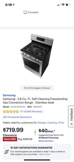Samsung Free Standing 5.8 Cubic Convection Oven Range
