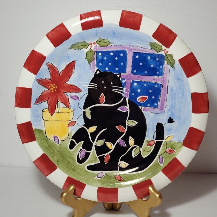Black Cat Christmas Plate Holiday 