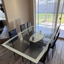 Modern Floating-Style Glass Dining Table w/ 6 Chairs