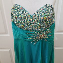 Teal Green Turquoise Strapless Sequined Dress Size 10