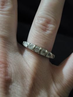 Silver Band Ring With Princess Cut And Emerald Cut Accent Stones! 