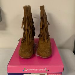 Rampage Girls Britt Fringe Boots For Little Kids. Brown. Sz 2 M