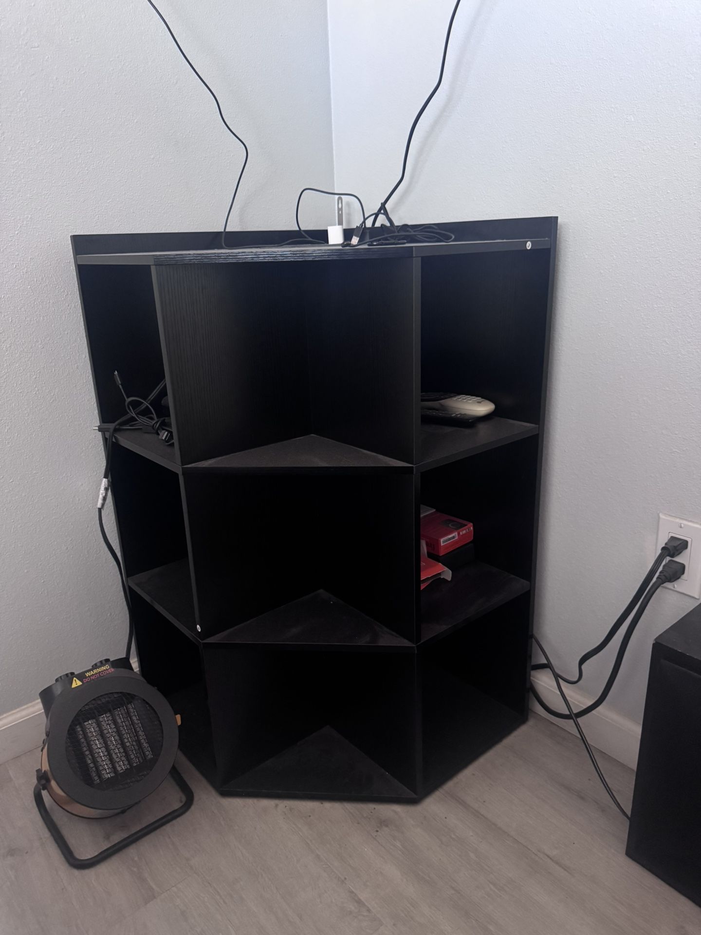 Black Corner Storage with USB Ports and Outlets, Corner Cube