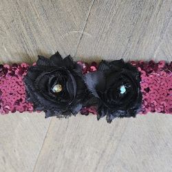 Burgundy Sequence Black Flower Prom Wedding Garter 