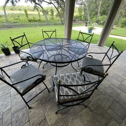 Patio Outdoor 6 Wrought Iron Swan Chairs and Table Set