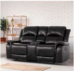 Black Faux Leather Reclining Loveseat Sofa