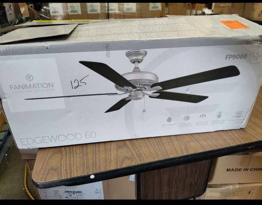 Fanimation Edgewood 60" Indoor / Outdoor Ceiling Fan In Brushed Nickel With Walnut Colored Blades