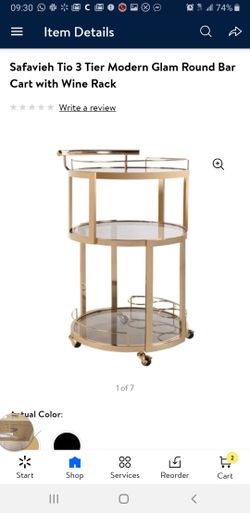 Safavieh Tio 3 Tier Modern Glam Round Bar Cart with wine Rack