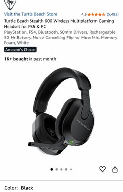 Turtle Beach Stealth 600 Wireless Multiplatform Gaming Headset for PS5 & PC PlayStation, PS4, Bluetooth, 50mm Drivers, Rechargeable 80-Hr Battery, Noi