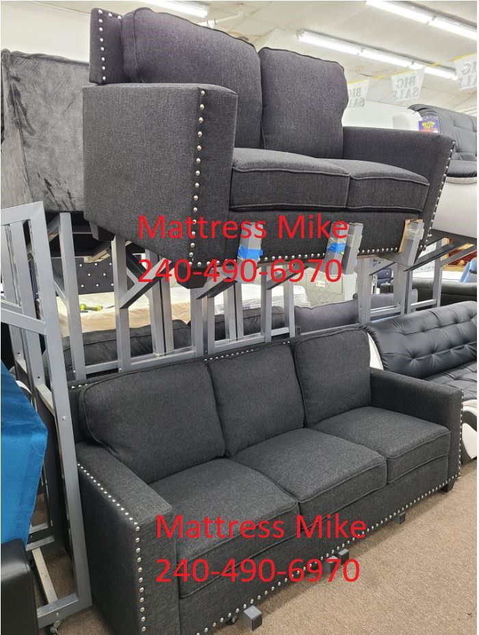 No Credit Needed Delivery Setup Service Available Black Gray Linen Sofa Loveseat 2pc Special