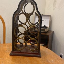 Vintage Bombay Wine Holder Brass And Wood 
