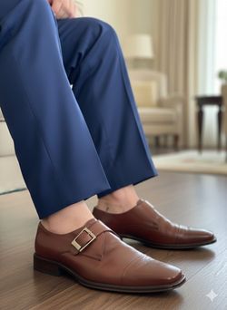 Vero Cuoio -Dom Amorim Italian Leather Monk-Strap Loafers Mens Cognac Brown Size 41 (US8.5-9.0)