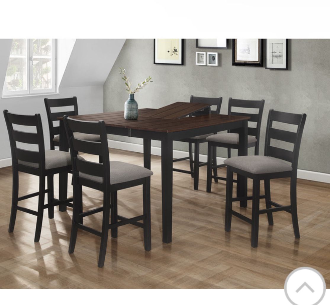 7 Pc Gray Or Black Square Counter High Table W Butterfly Leaf