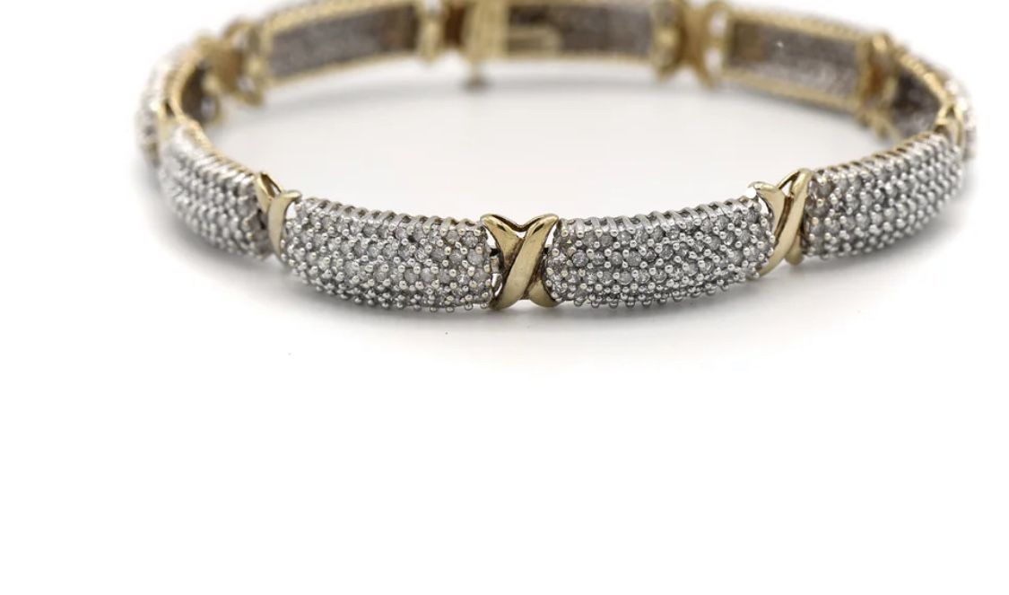 4.25 CTTW ROUND DIAMOND CLUSTER BRACELET WITH "X" LINKS IN 10K YELLOW GOLD