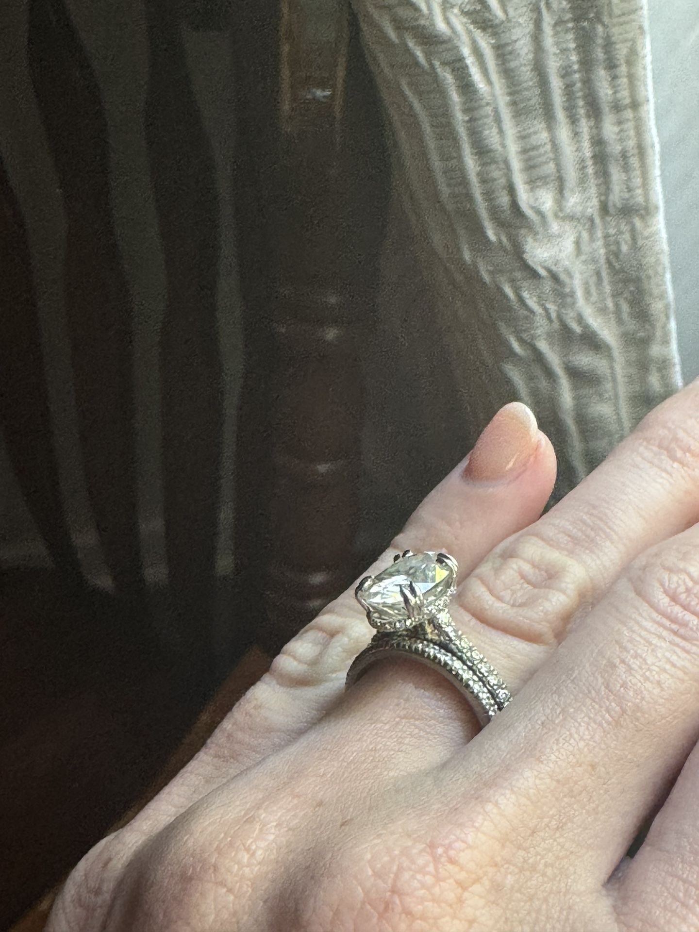 Oval Hidden Halo Moissanite Engagement Ring w/matching band, 4.3 Carats