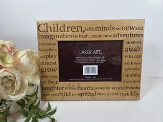 Laser Art Wooden Picture Kids Photos. Engraved Natural Wood 4x6 Photo Portrait.