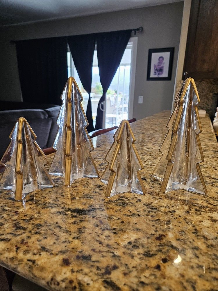 Four Threshold Glass Christmas Trees;  2 Large & 2 Small