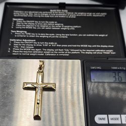 14kt Gold Two Tone Cross Pendant Dije de Cruz Dos Oros 14kt