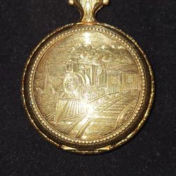 Vintage Windup Timex Pocket Watch With Train /railroad Design 