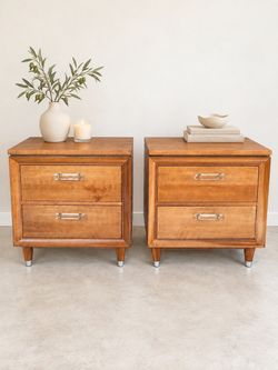 Pair of  Mid Century Modern Nightstands with Acrylic Handles