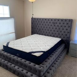Brand New Luxury Grey/Black Upholstered Platform Step King And Queen Size Bed Frames | Pay After Delivery 🚚