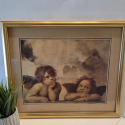 Vintage Reproduction Raphael's Iconic Cherubs Framed Print 21" X 18"