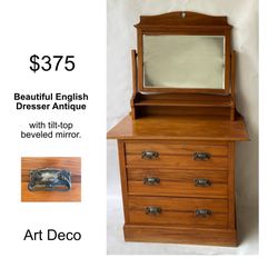 Dresser  Art Nouveau, Walnut with tilt-top beveled mirror