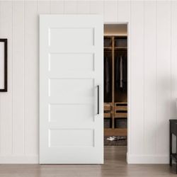 36"x84" 5-Panel Concealed Sliding Barn Door with Soft Close
White Primed, Hidden Barn Door for Opening 32"-34"x80", Paintable Interior Door with Conce