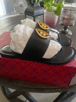 New Tory Burch Benton Band Calf Leather Flat Thong Sandals