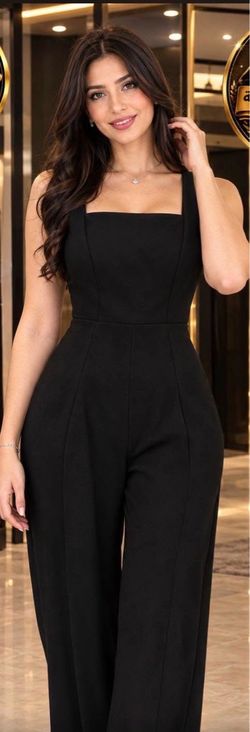 Black Square Neck Wide Leg Jumpsuit
